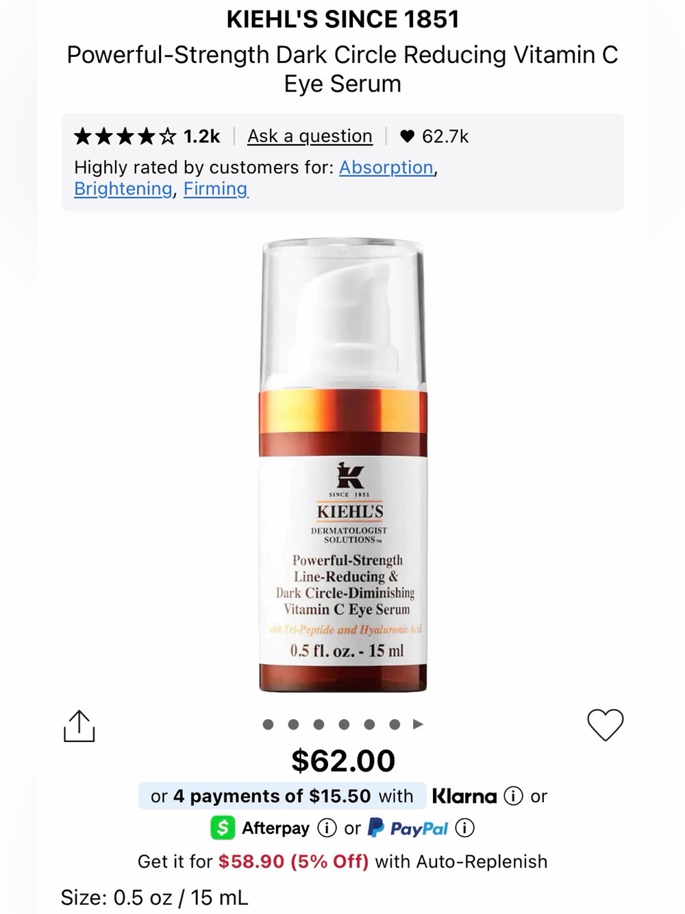 Kiehl's Vitamin C Eye Serum — powerful strength dark circle diminishing